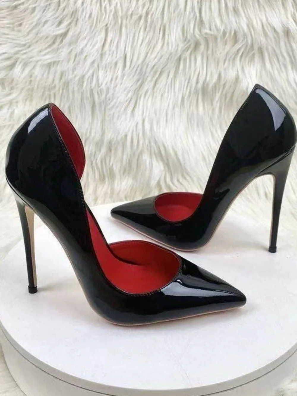 Black Patent High Heel Pumps with Red Interior